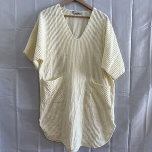 Vtg Parchment Chenile S Robe Short Pale Yellow Pockets Granny Cottage Core USA**